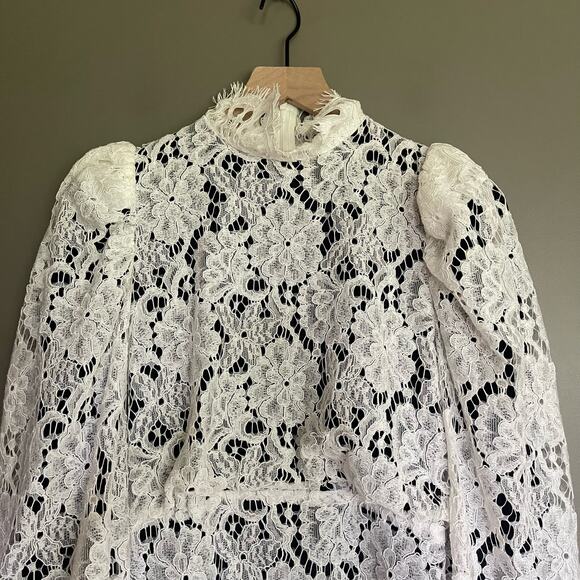 Sandro Mya Balloon Sleeved Floral Lace Mini Dress Black White Sz Small Cocktail‎ - Picture 5 of 16